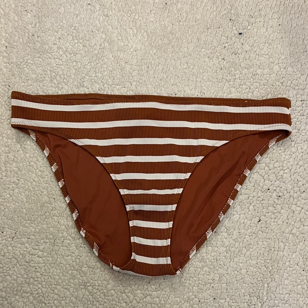 Aerie Brown and White Striped Bikini Bottom
